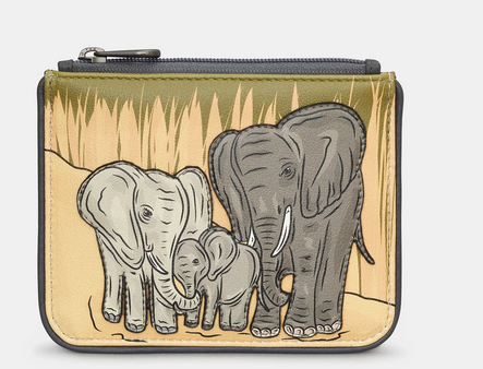 Elephant Family Zip Top Leather Coin Purse - Yoshi