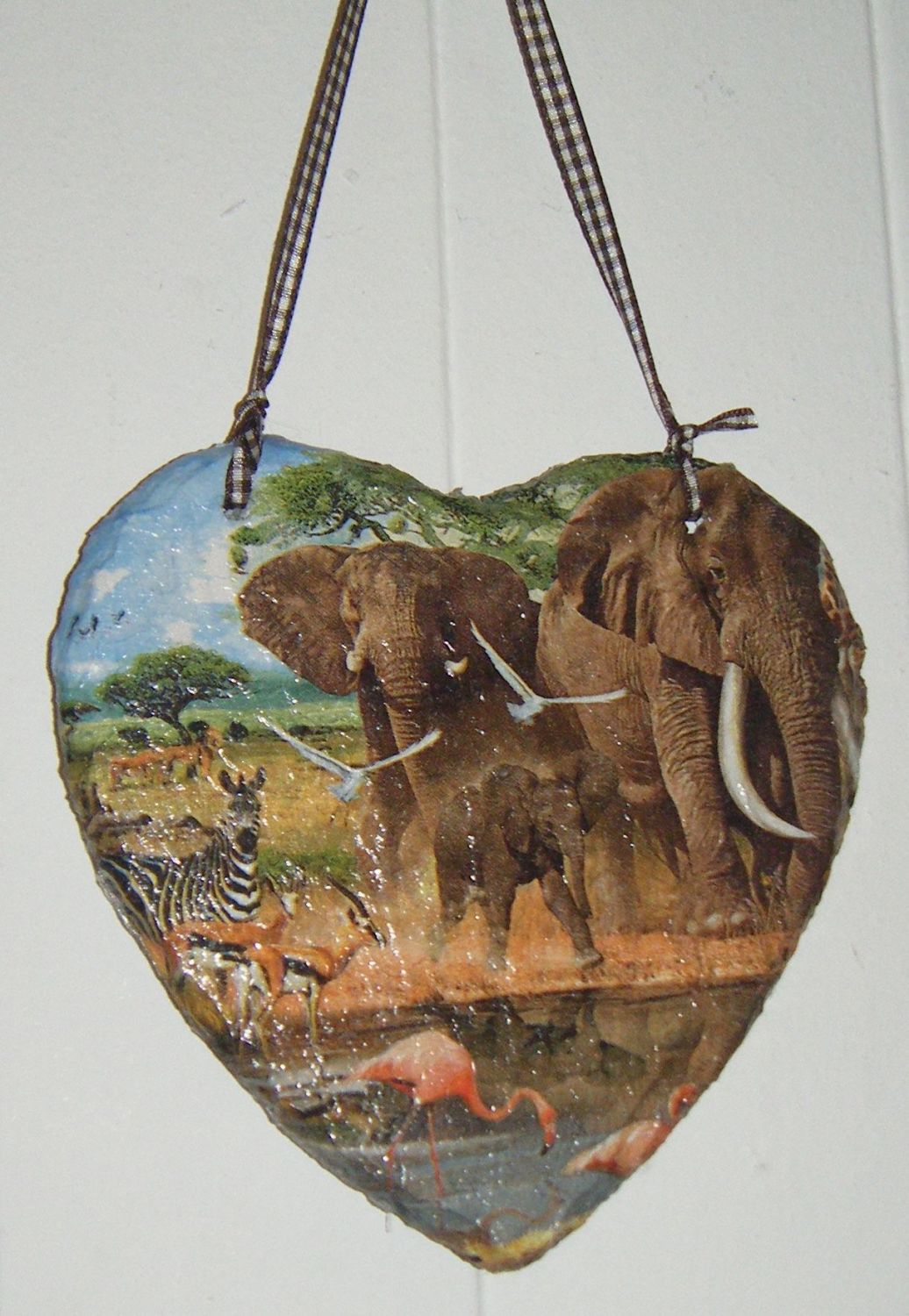 Decoupage Slate Hanging Heart - African Safari Design