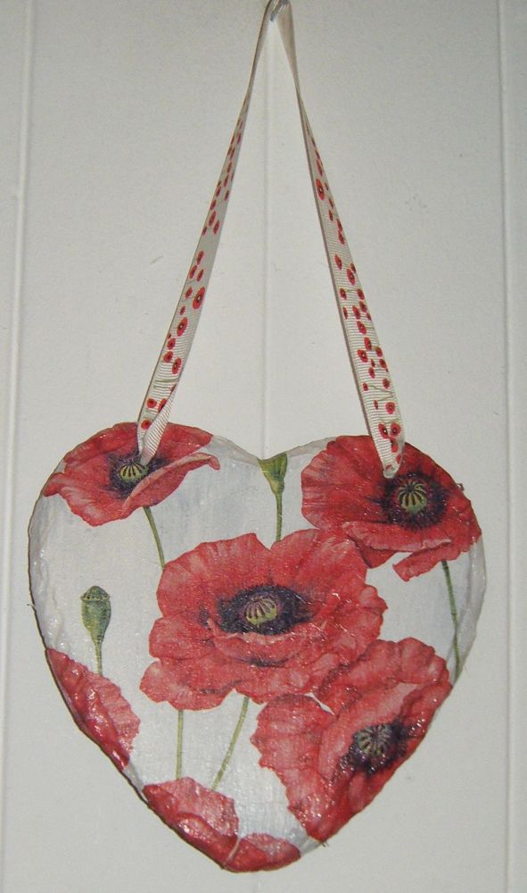 Decoupage Slate Hanging Heart - Poppy Design
