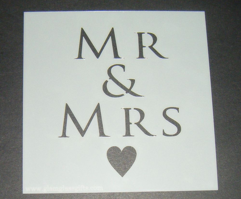 Mr & Mrs with Heart - Cake Decorating Stencil Airbrush Mylar Polyester Film