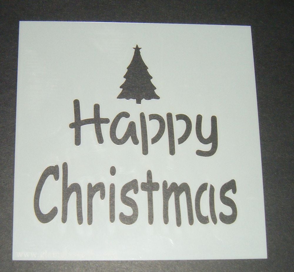 Happy Christmas with Tree - Cake Decorating Stencil Airbrush Mylar Polyeste