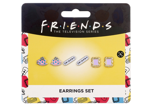 Friends - Set of 3 Earring Studs -Frame, Coffee Cup, & Friends Logo