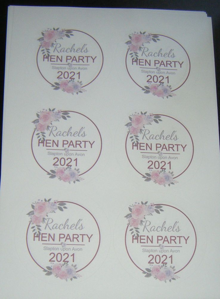 A4 6 Per Sheet Sheet of Custom Hen Party Stickers 