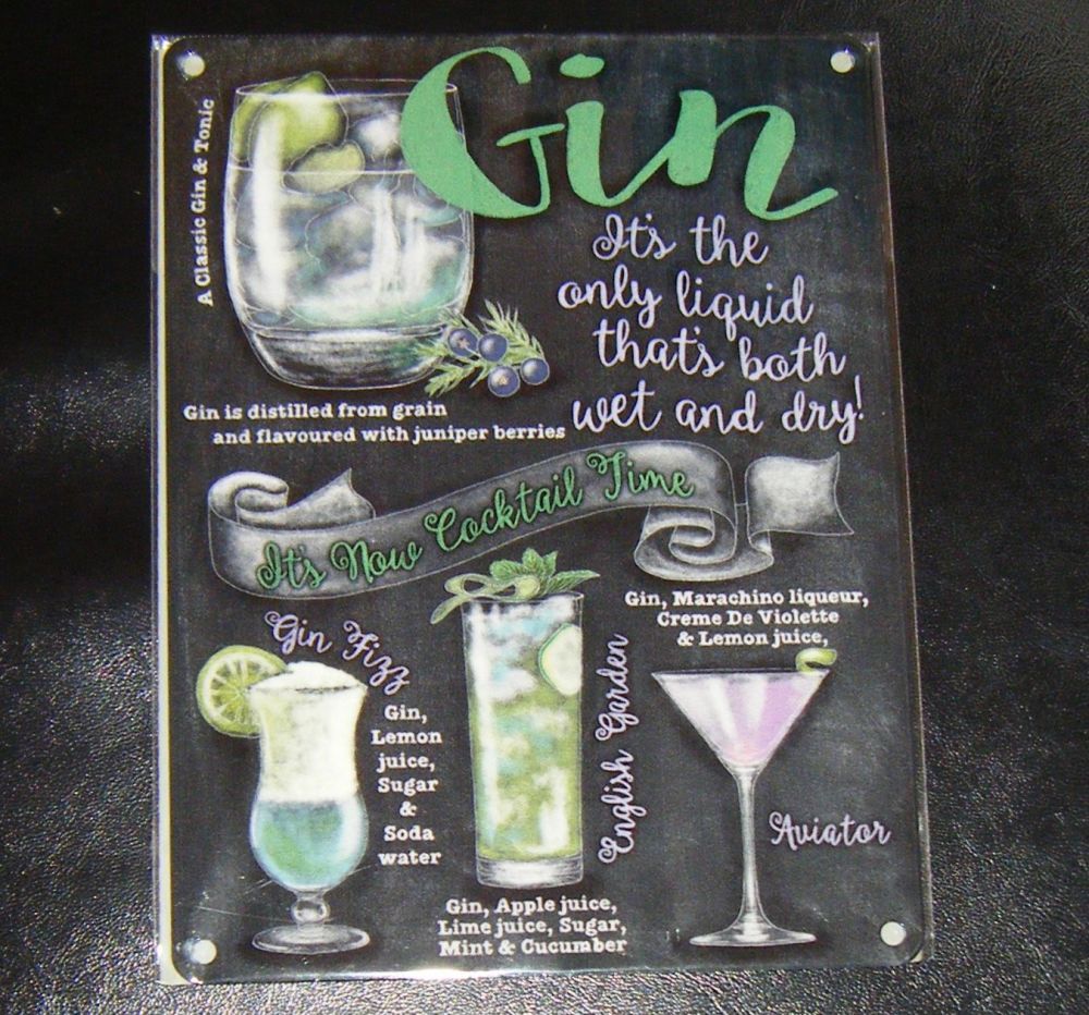 Gin Cocktails Fun Metal Wall Sign