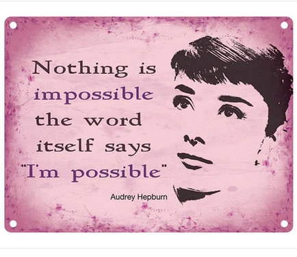 Audrey Hepburn - Nothing Is Impossible Metal Wall Sign