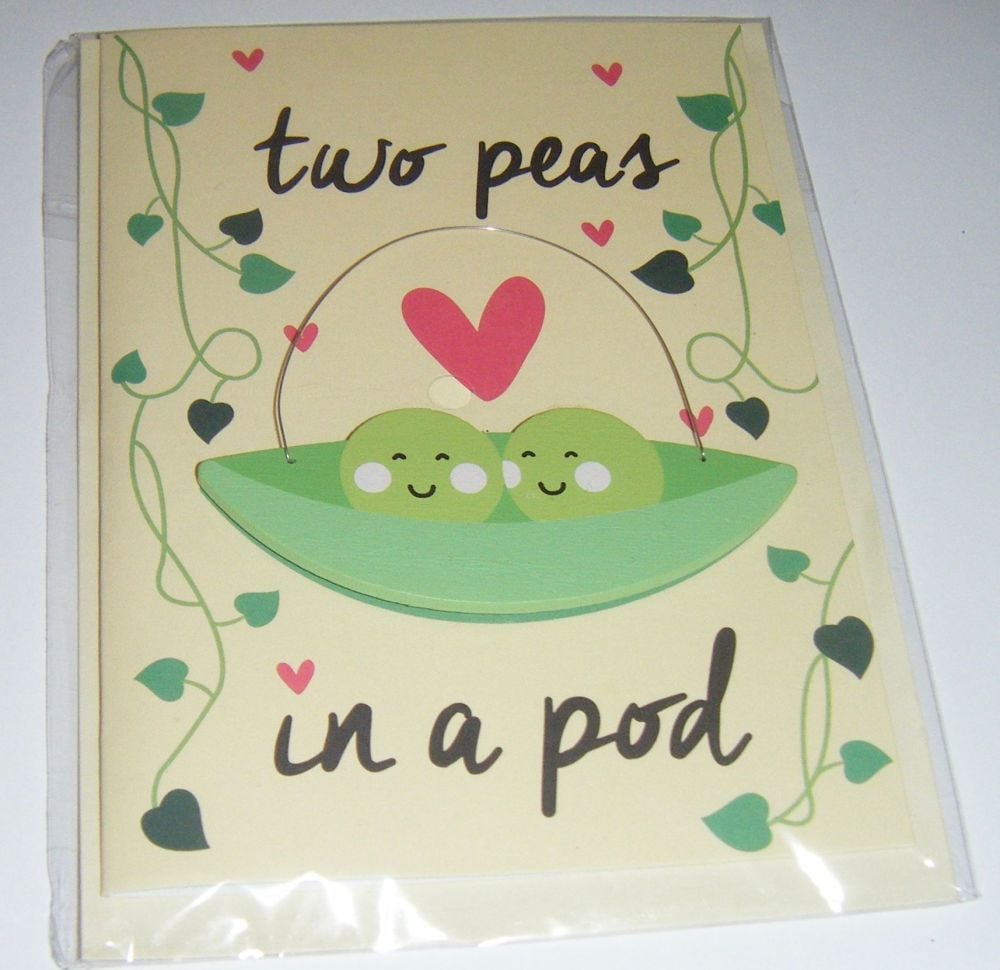 Two Peas In A Pod - Wooden Hanger Greeting Card Blank Inside