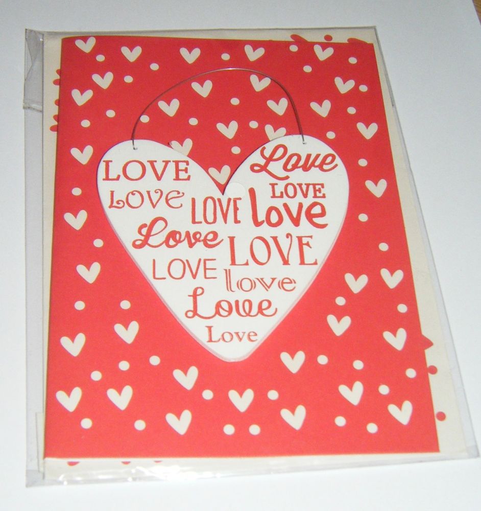 Love Heart - Wooden Hanger Greeting Card Blank Inside