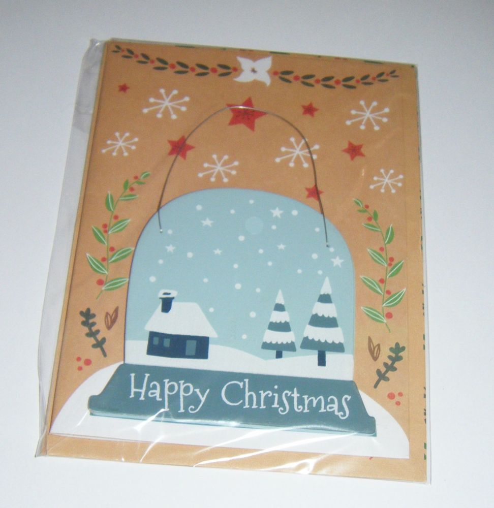 Happy Christmas Bauble - Wooden Hanger Greeting Card Blank Inside