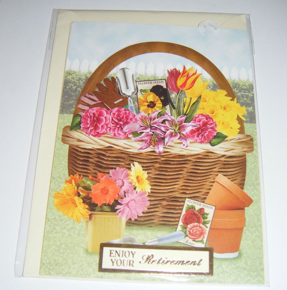 Retirement Flower Basket Greeting Card Blank Inside