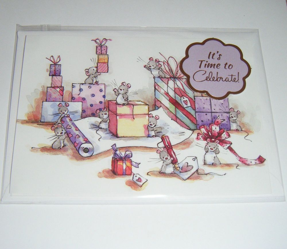 It's Time To Celebrate Mice - Greeting Card Blank Inside