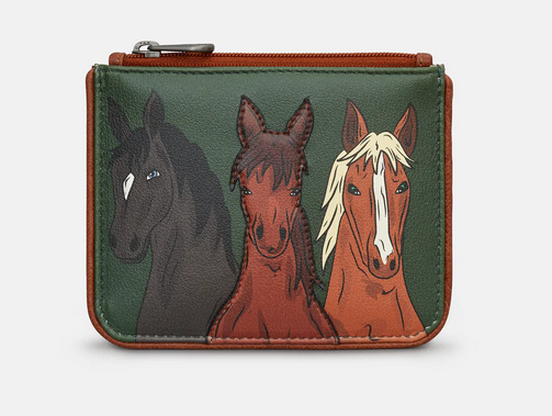 Herd of Horses Zip Top Leather Coin Purse - Yoshi