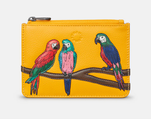 Parrots Yellow Zip Top Leather Coin Purse - Yoshi
