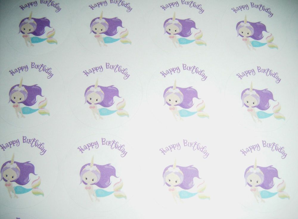 Happy Birthday Mermaid Design Stickers