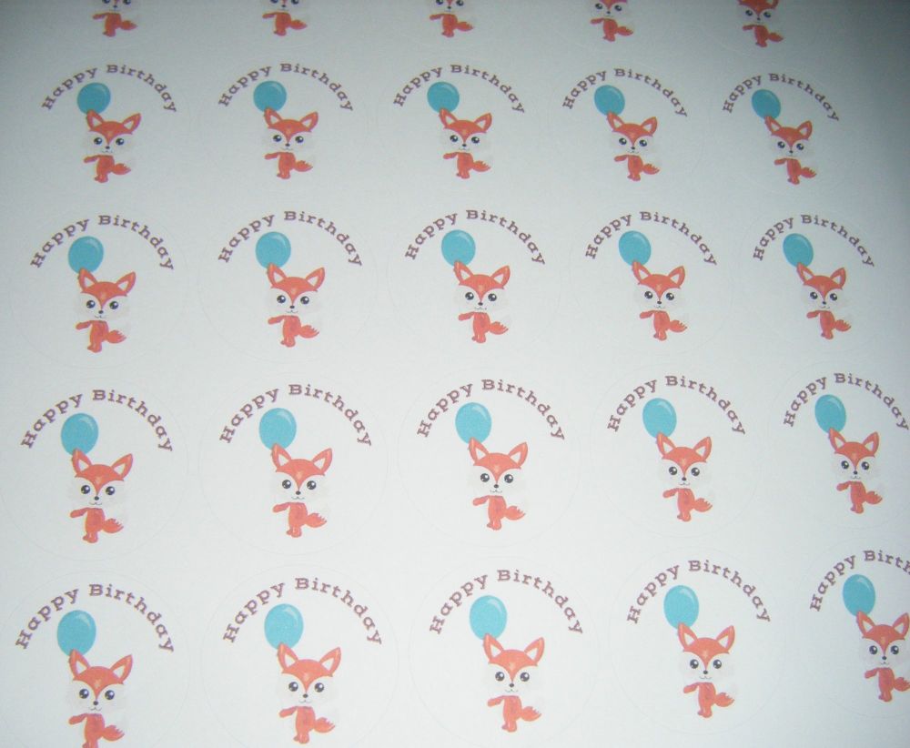 Happy Birthday Fox Design Stickers
