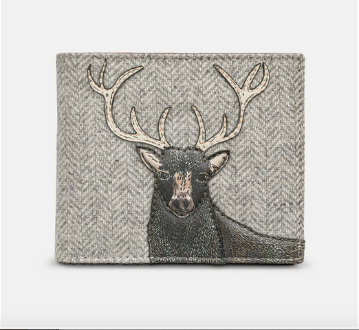 Stag Tweed and Brown Leather Mens Wallet - Yoshi
