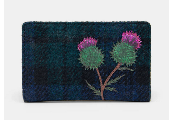 Highland Thistle Harris Tweed Flap Over Zip Around Leather Purse - Yoshi