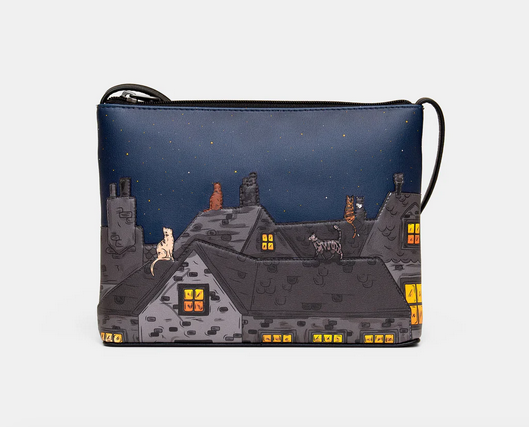 Stargazing Cats Leather Cross Body Bag - Yoshi