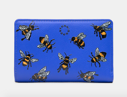 Bees Zip Round Leather Blue Purse - Yoshi