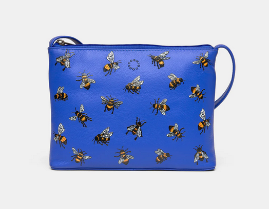 Bees Blue Leather Cross Body Bag - Yoshi