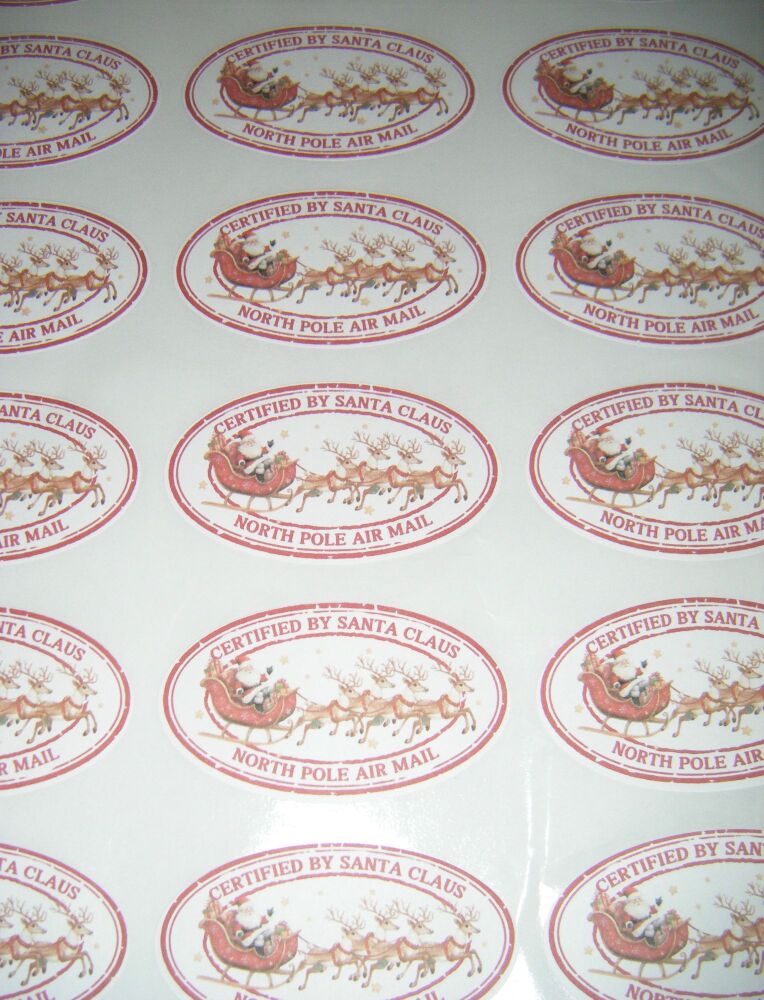 Sheet of Oval Airmail Santa North Pole Stickers A4