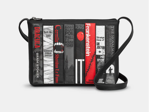 Horror Bookworm Black Leather Cross Body Bag - Yoshi