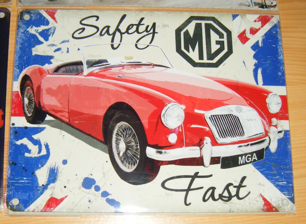 MG Red Car Safety Fast - Fun Metal Wall Picture Sign