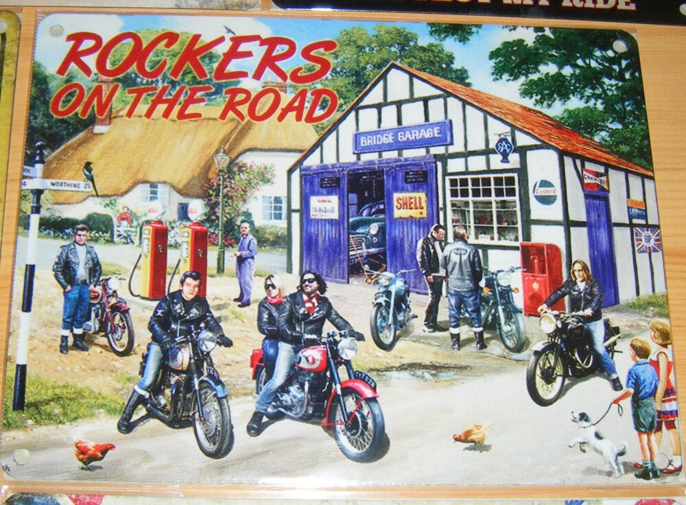 Rockers On The Road -  Bikers - Fun Metal Wall Picture Sign