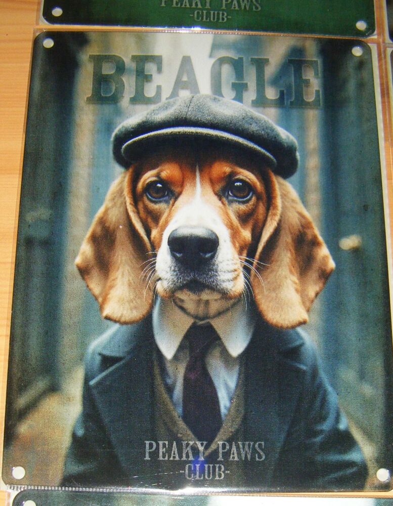 Peaky Paws - Beagle - Dog Breed Metal Wall Sign - Tin Picture