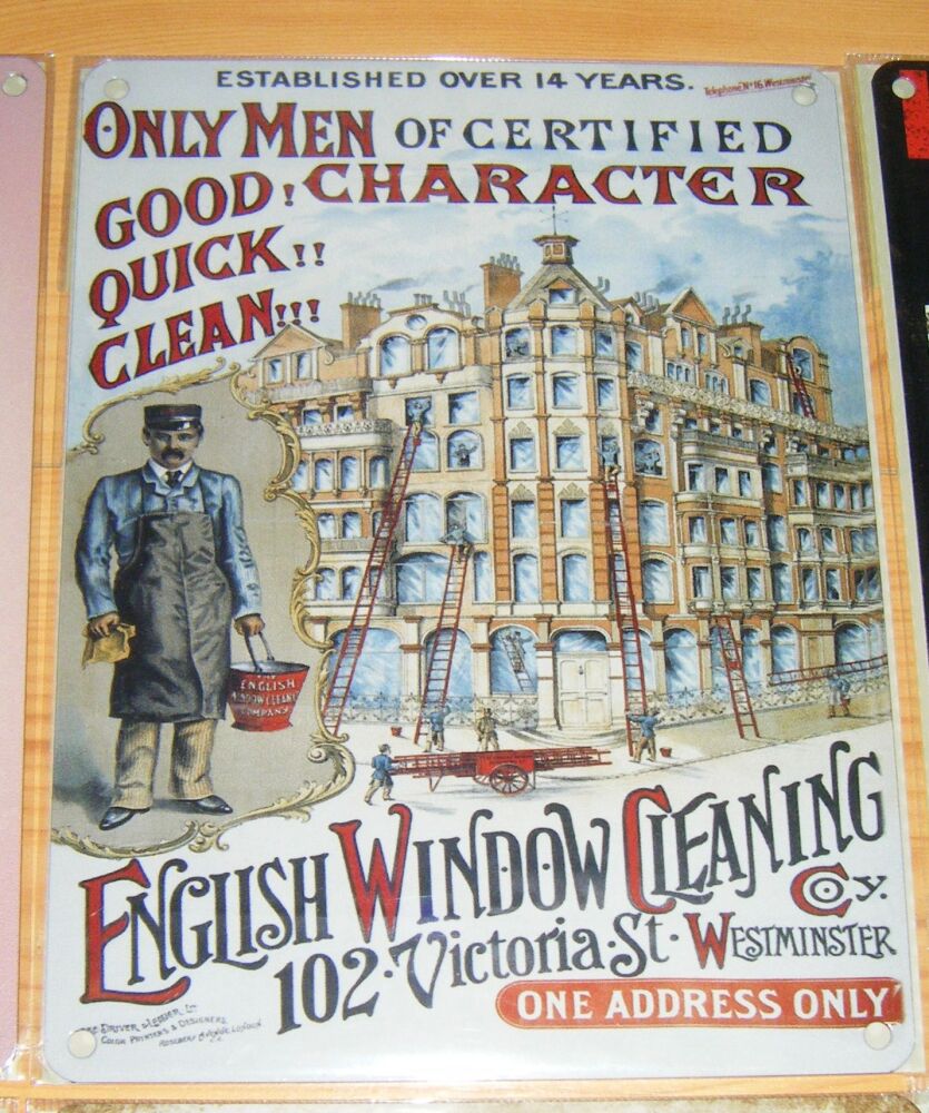 English Window Cleaning - Fun Metal Wall Picture Sign
