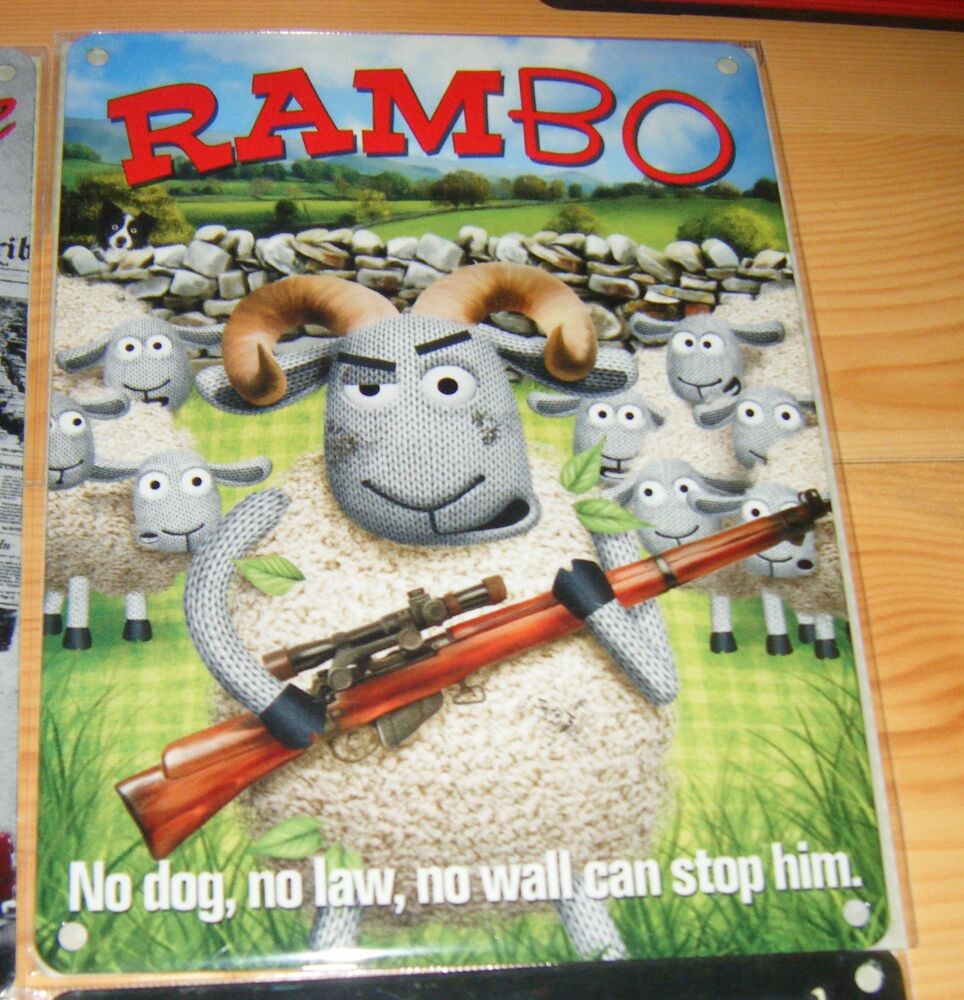 Rambo - Funny Sheep - Metal Wall Sign - Tin Picture