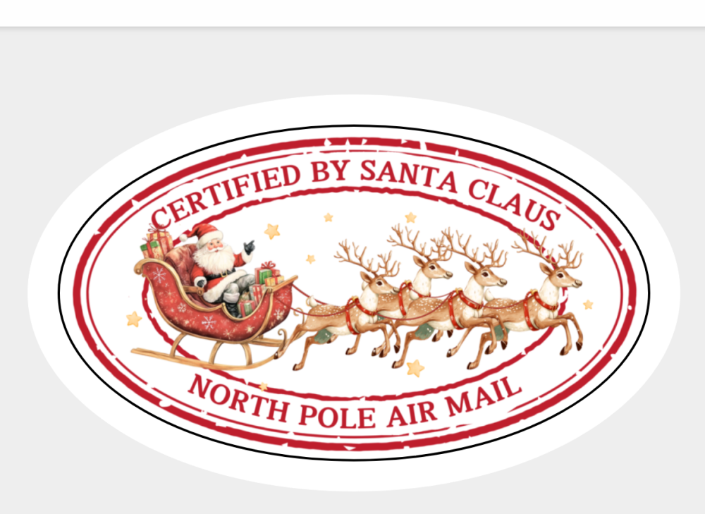 Oval Airmail Santa North Pole Stickers Seals
