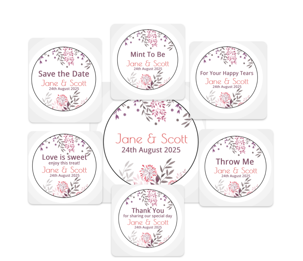 Custom Personalised Wedding Themed Floral Stickers - Boho