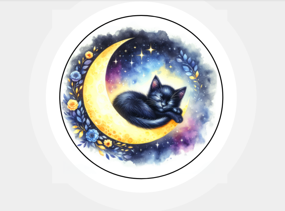 Celestial Cat on the Moon Paper Stickers Labels Seals
