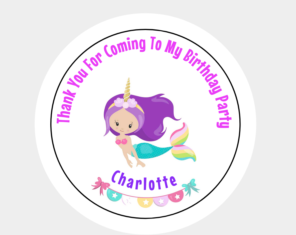 Thank You For Coming To My Birthday Party Mermaid Design Name Stickers