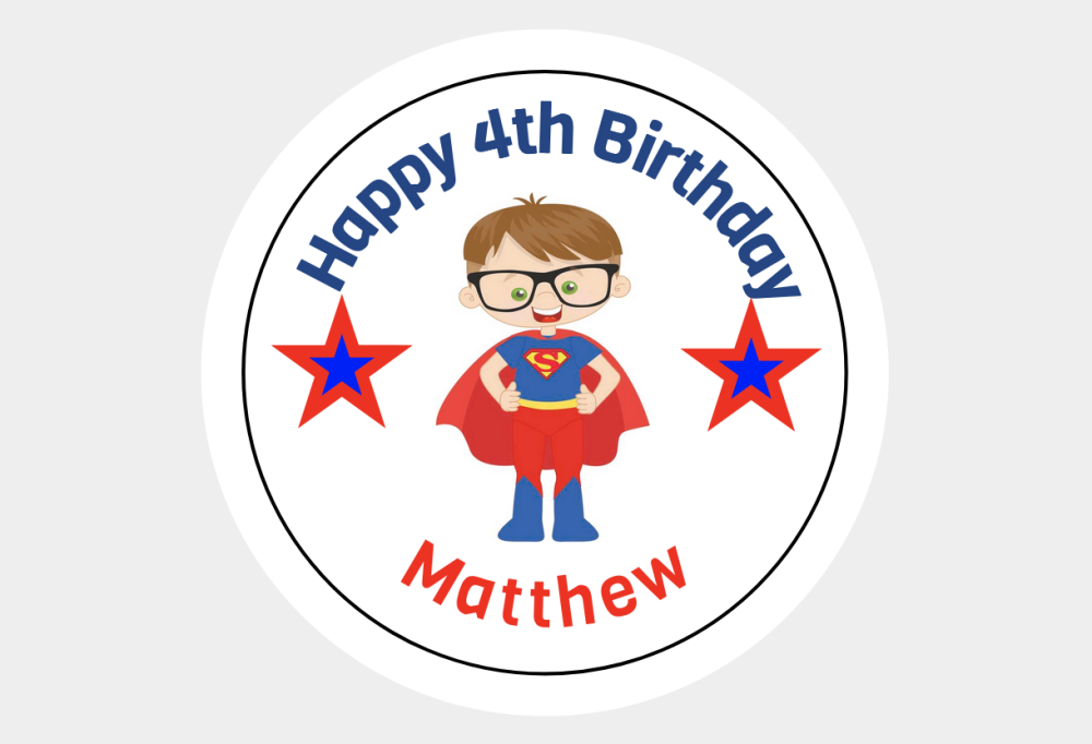 Happy Age Birthday Hero Design Name Custom Stickers Seals Labels - Superman