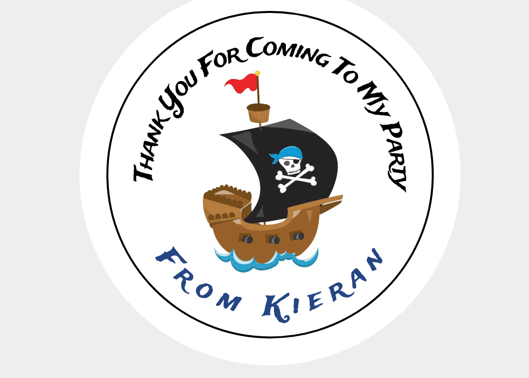 Thank You For Coming To My Party Custom Name Pirate Ship Design Stickers