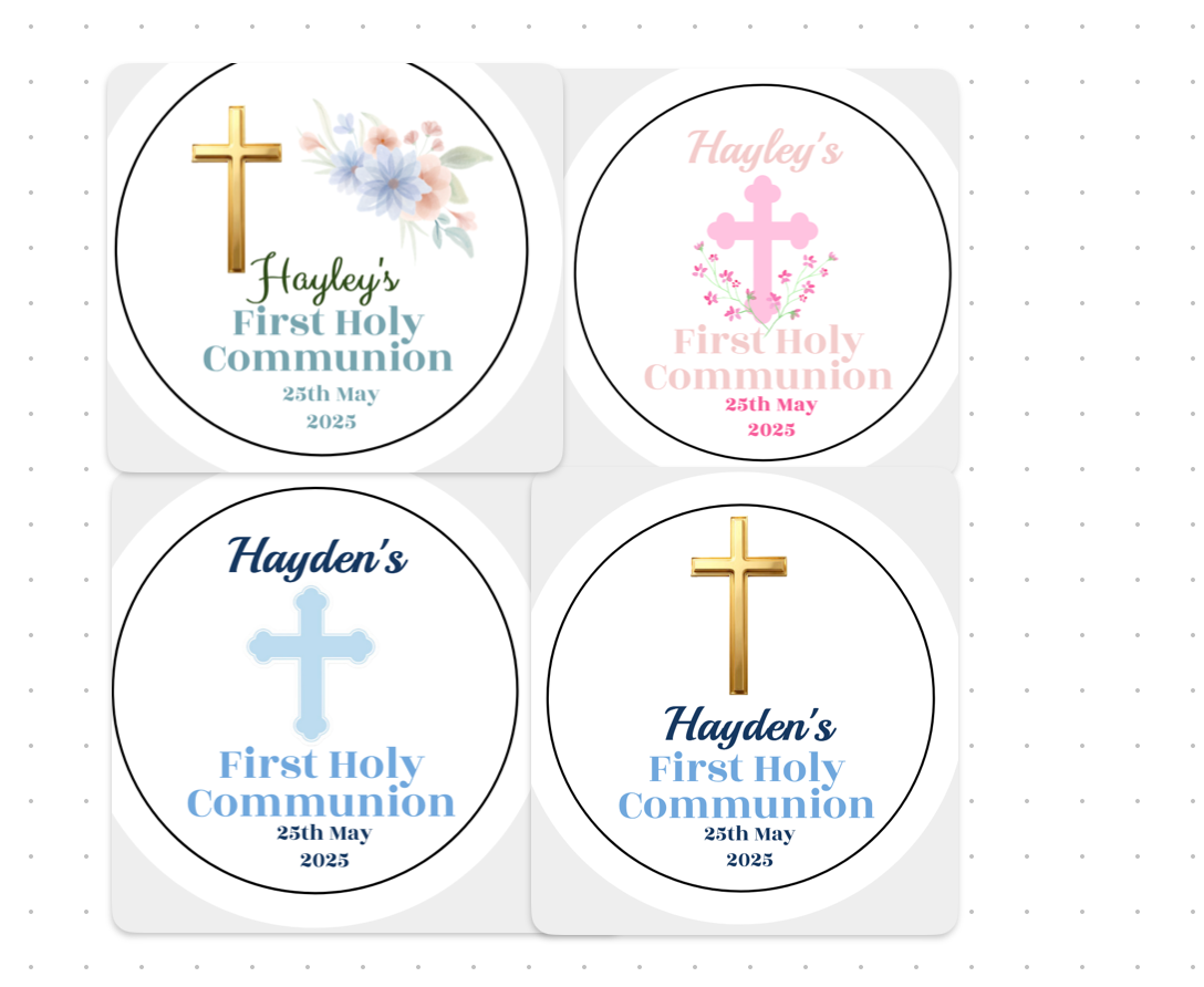 Custom Personalised Communion Themed Stickers