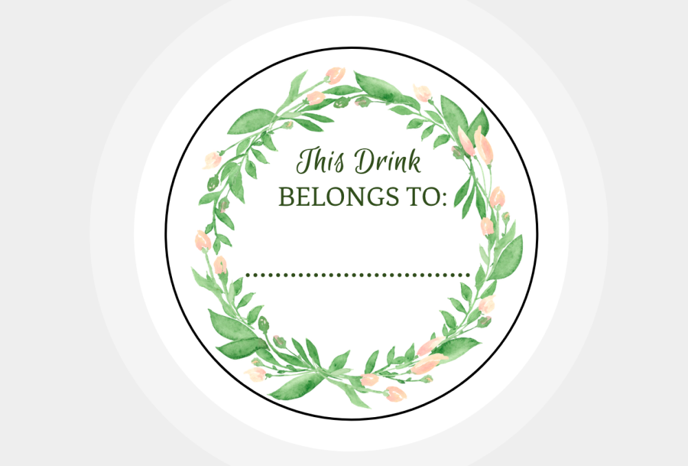 This Drink Belongs to:  Wedding Themed Floral Wreath Stickers - Green