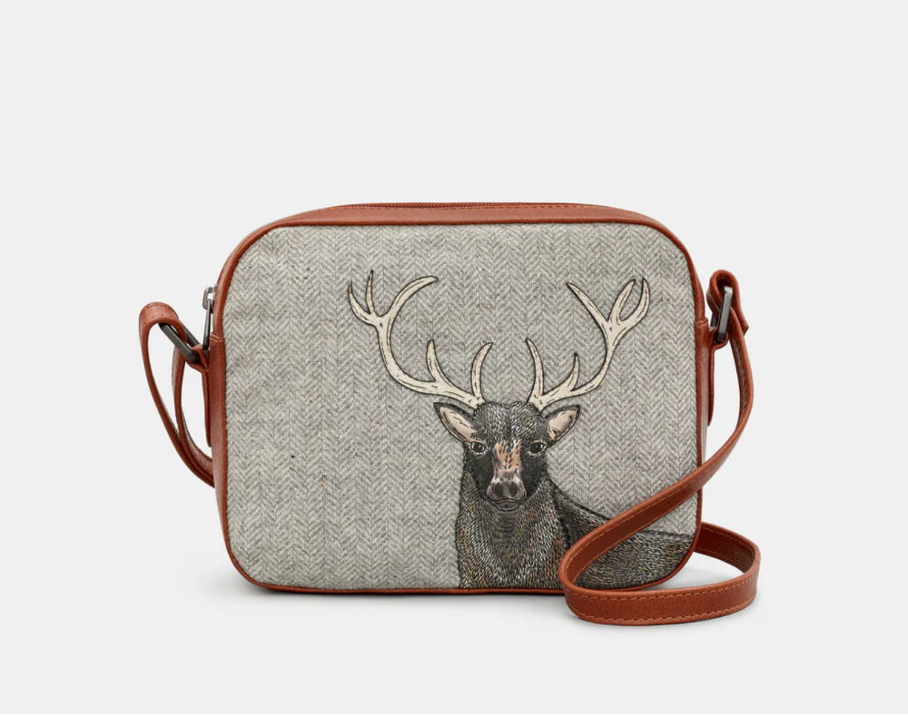 Stag Tweed & Leather Camera Crossbody Bag - Yoshi