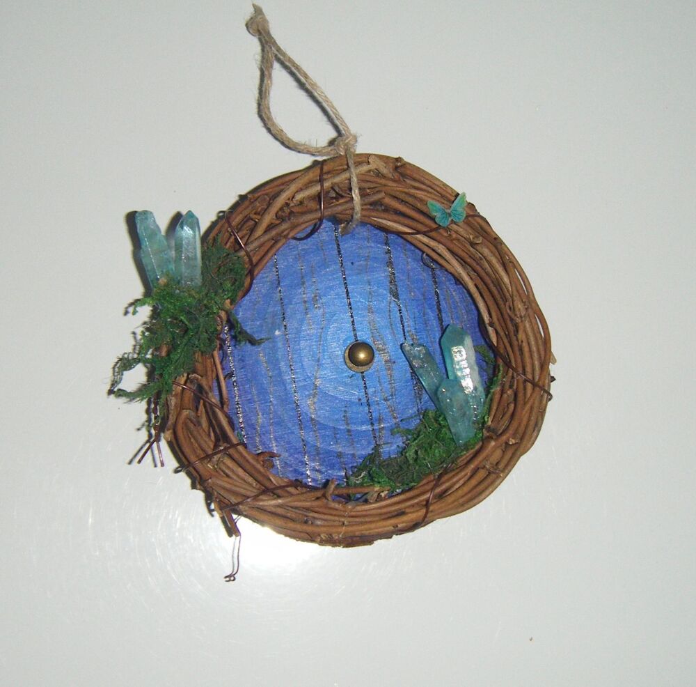 Mini Wreath - Woodland Blue Crystal Hobbit Fairy Door
