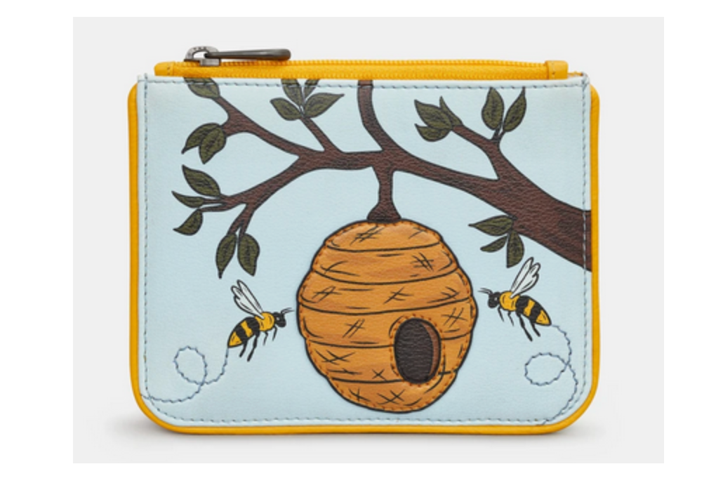 Bee Hive Zip Top Leather Coin Purse - Yoshi