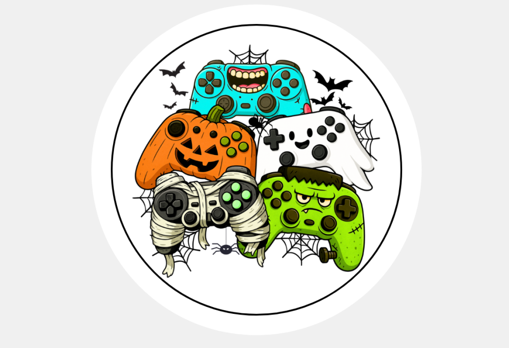 Halloween Gamer Round Paper Stickers Design