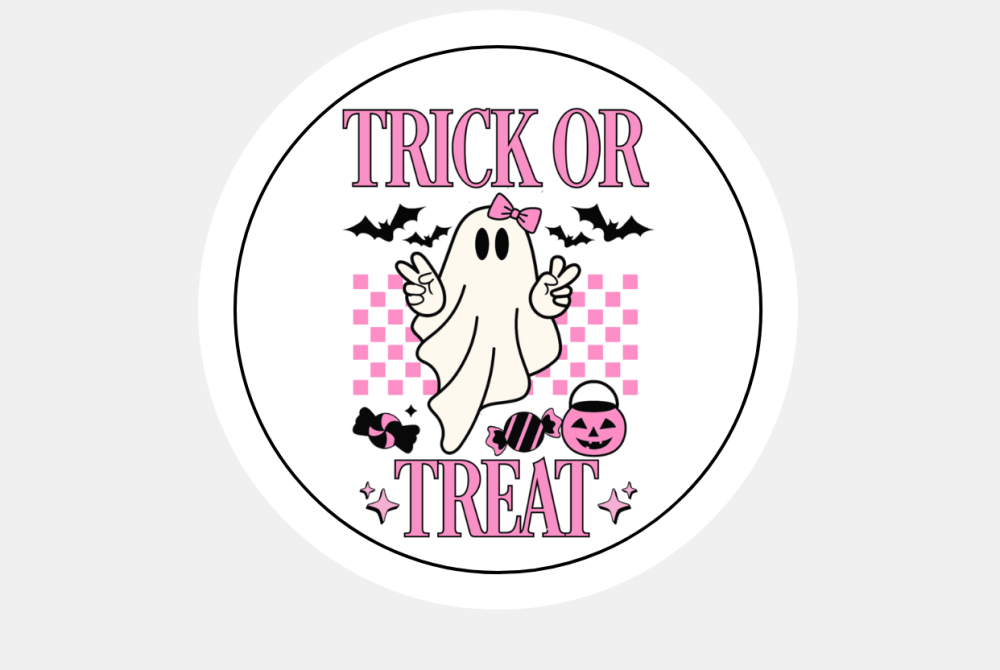 Halloween Pink Trick or Treat Round Paper Stickers Seals Labels Design