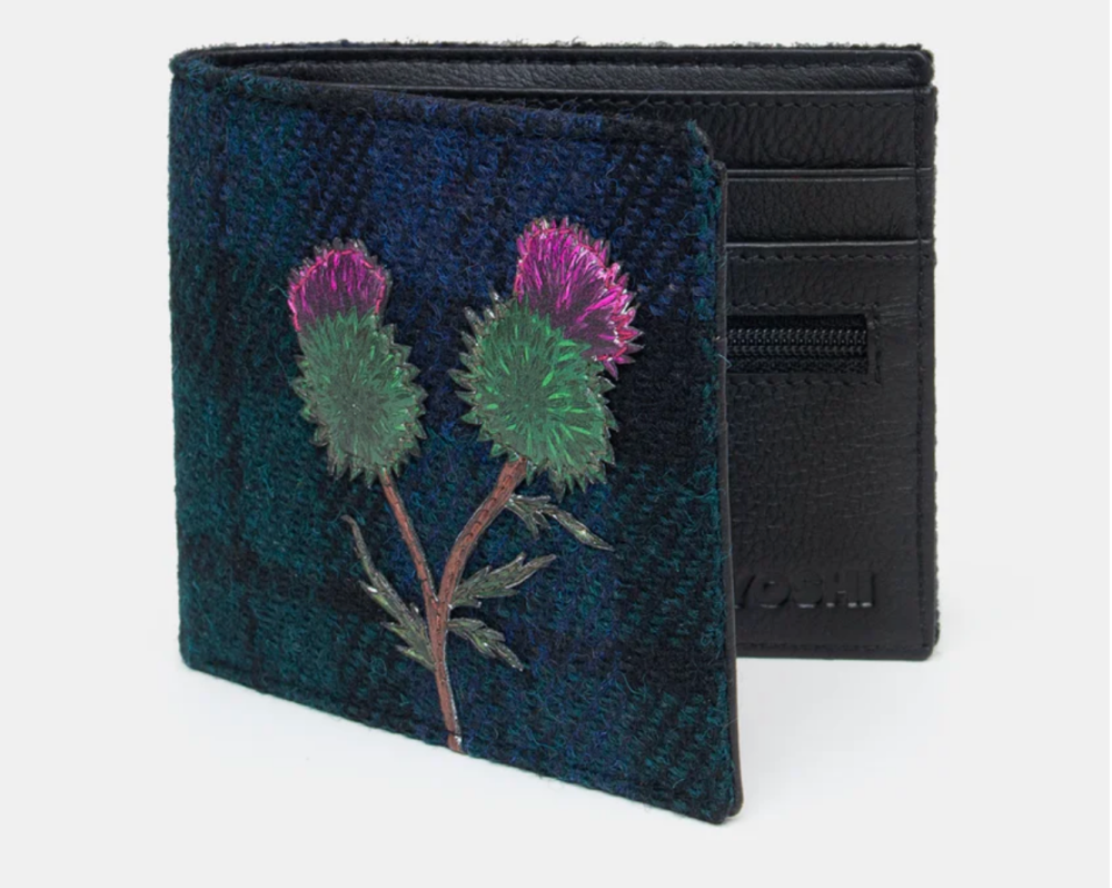 Thistle Harris Tweed Leather Mens Wallet - Yoshi