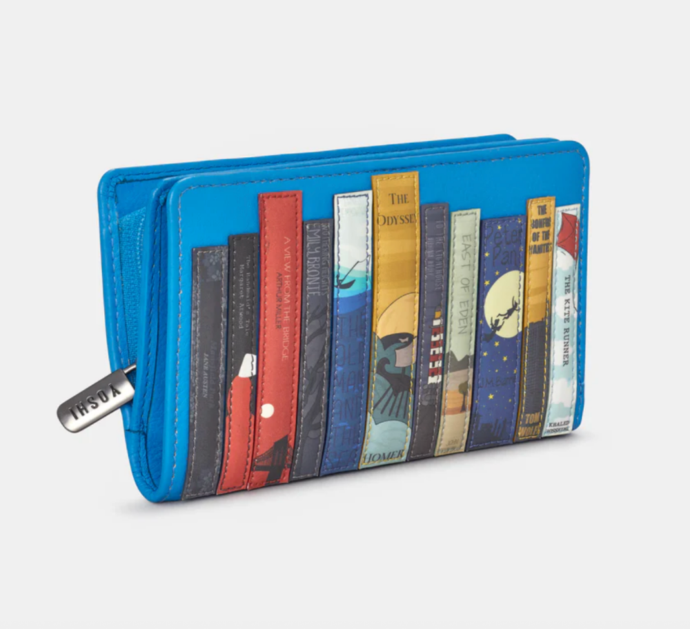 Bookworm Library Blue Zip Round Leather Purse - Yoshi