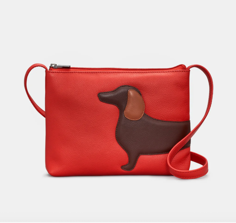 Dottie Dachshund Dog Red Leather Cross Body Bag - Yoshi
