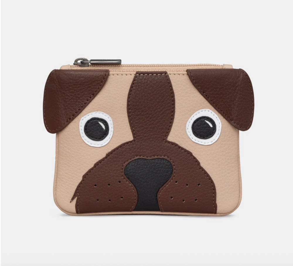 Percey the Pug Dog Zip Top Leather Coin Purse - Yoshi