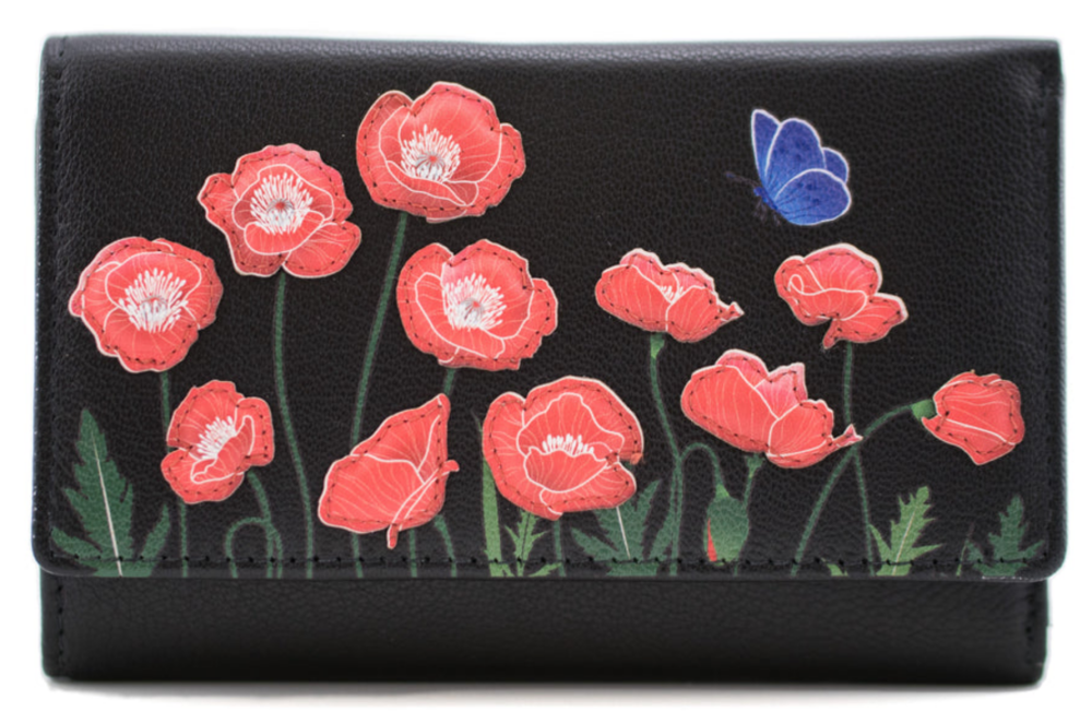 Poppy Flower Design Leather Purse - Mala