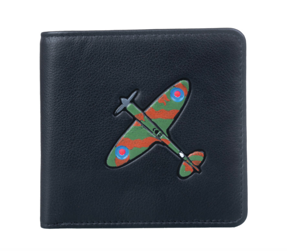 Spitfire Airplane Leather Mens Wallet with Zipped Coin Section - Mala/Kalmin Leather
