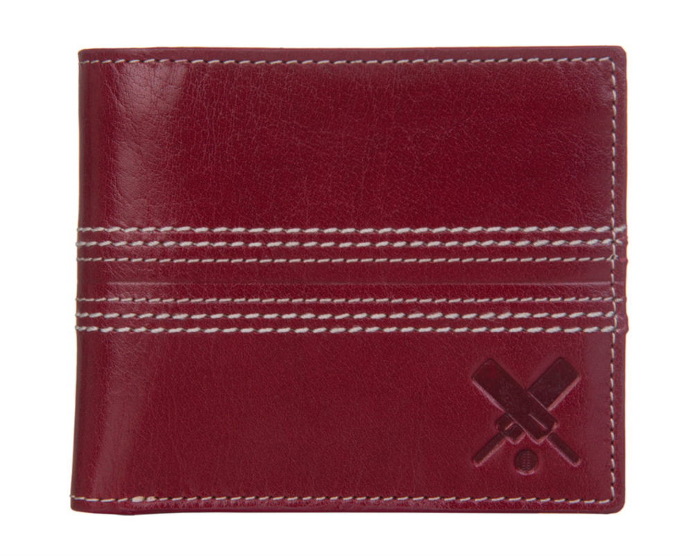 Edgbaston Cricket Ball Red Leather Mens Bifold Wallet - Mala Leather